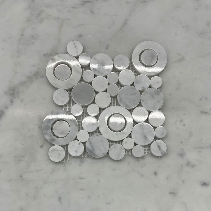 (Sample) Carrara White Marble Circle Bubble Mosaic Tile Polished