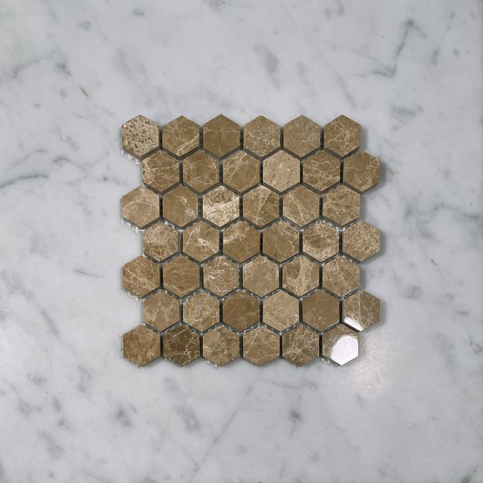(Sample) Emperador Light Marble 1 inch Hexagon Mosaic Tile Polished