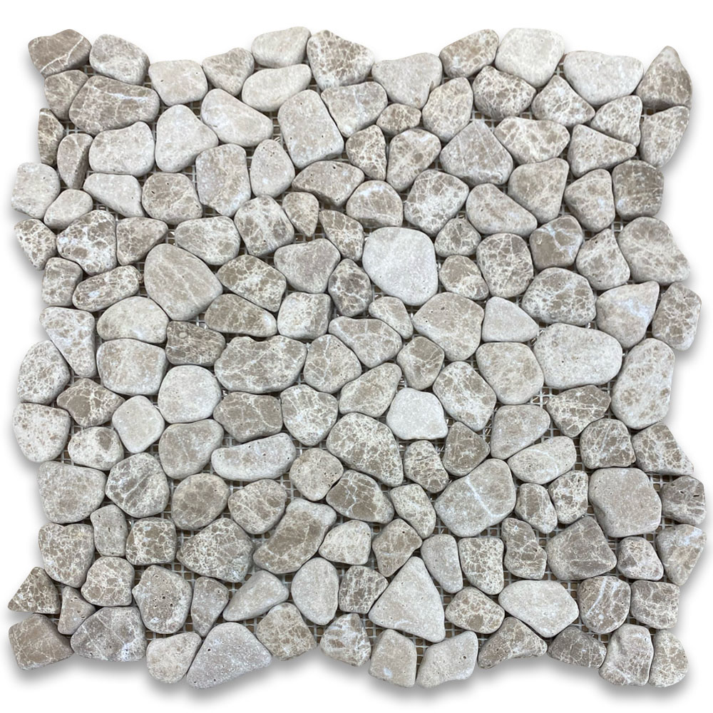Emperador Light Marble Pebble Stone River Rocks Mosaic Tile Tumbled
