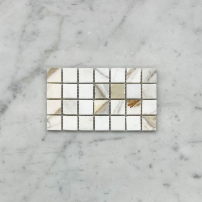(Sample) Calacatta Gold Marble 3/4x3/4 Square Mosaic Tile Honed