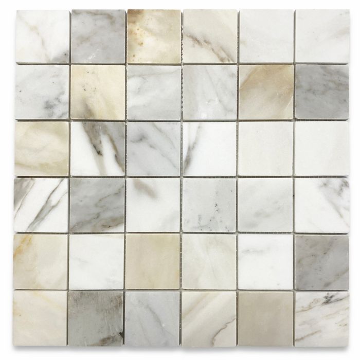 Calacatta Gold Marble 2x2 Square Mosaic Tile Honed