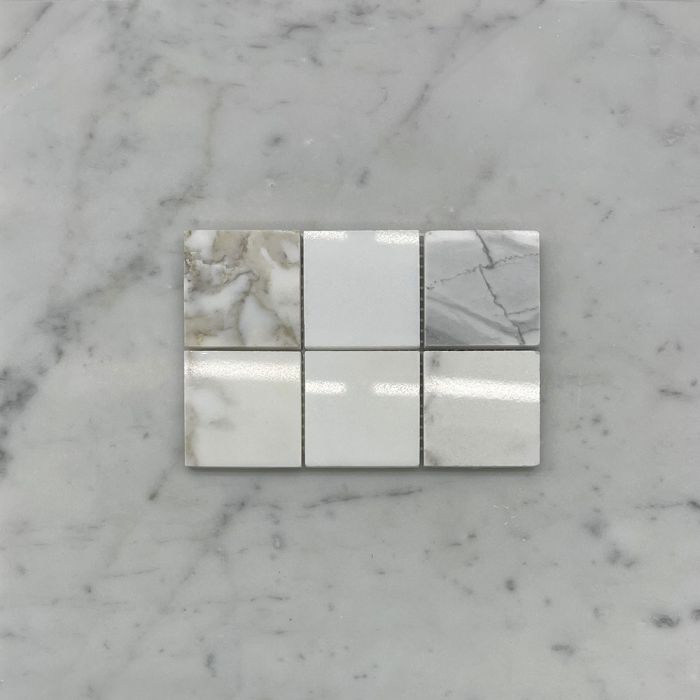 (Sample) Calacatta Gold Marble 2x2 Square Mosaic Tile Polished