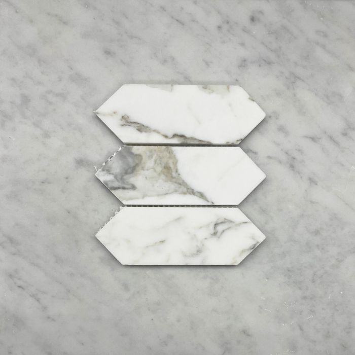 (Sample) Calacatta Gold Marble 2x6 Picket Fence Elongated Hexagon Mosaic Tile Honed