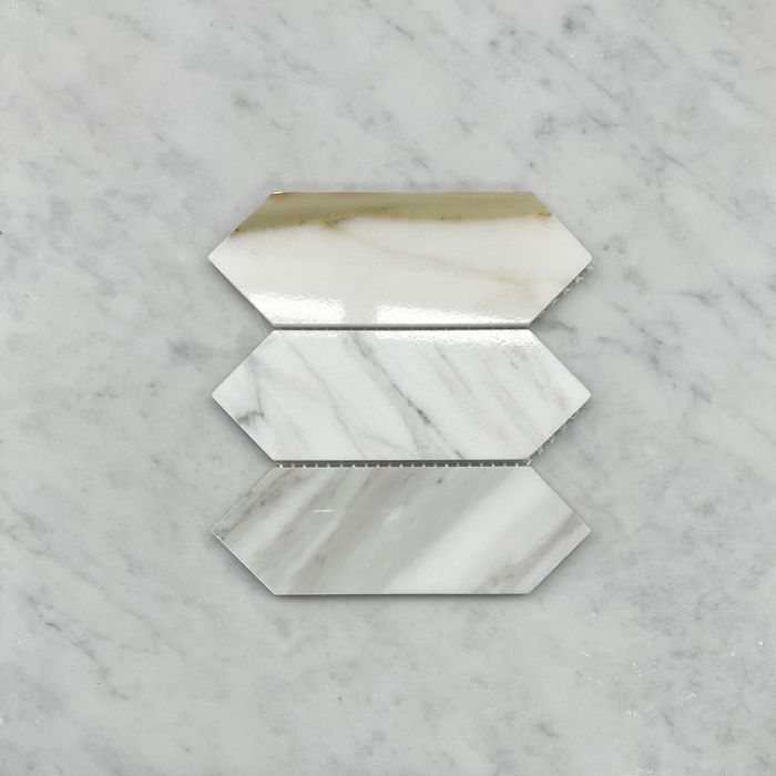 (Sample) Calacatta Gold Marble 2x6 Picket Fence Elongated Hexagon Mosaic Tile Polished
