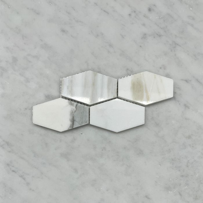(Sample) Calacatta Gold Marble 1-1/4x3 Elongated Hexagon Mosaic Tile Polished