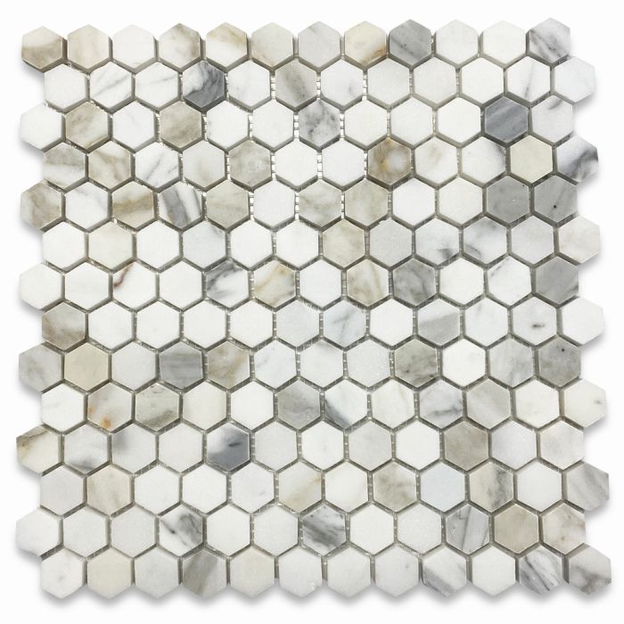 Calacatta Gold Marble 1 inch Hexagon Mosaic Tile Honed