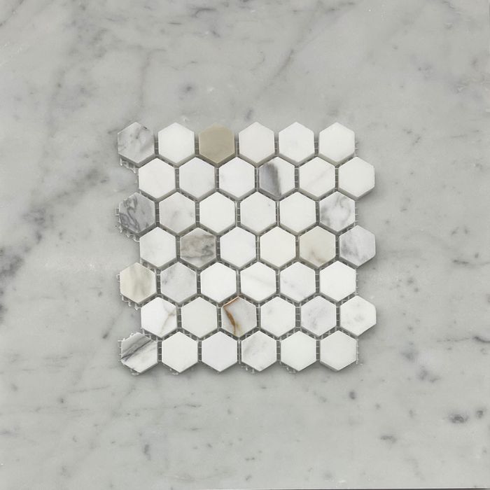 (Sample) Calacatta Gold Marble 1 inch Hexagon Mosaic Tile Honed