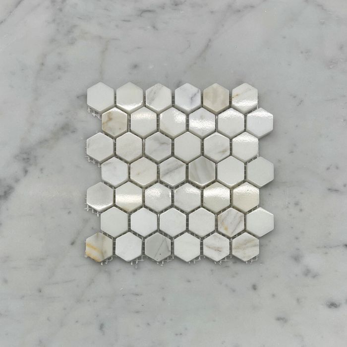 (Sample) Calacatta Gold Marble 1 inch Hexagon Mosaic Tile Polished
