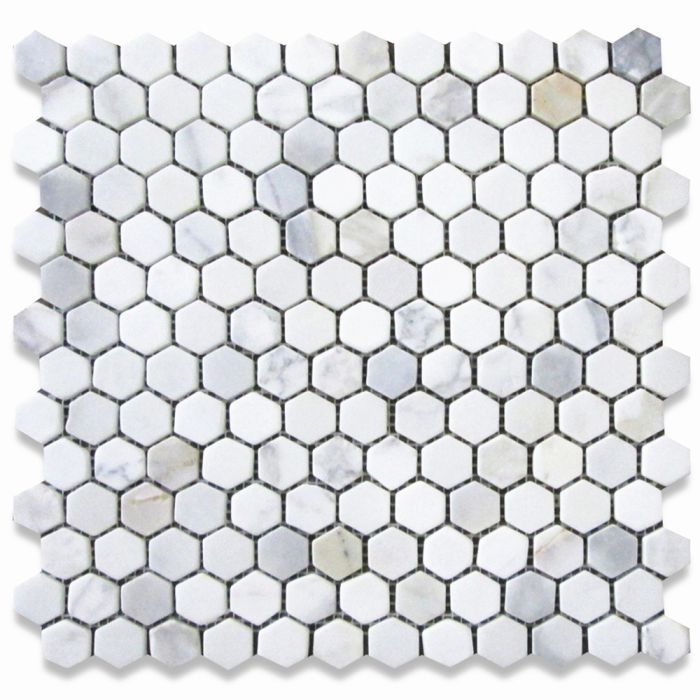 MM SAMPLE CALACATTA TUMBLED WHITE MARBLE HEXAGON Mosaic Wall&Floor Tiles 31x31 
