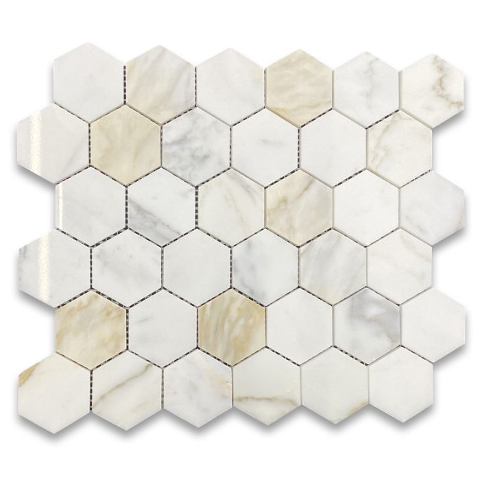 Calacatta Gold Marble 2 inch Hexagon Mosaic Tile Polished