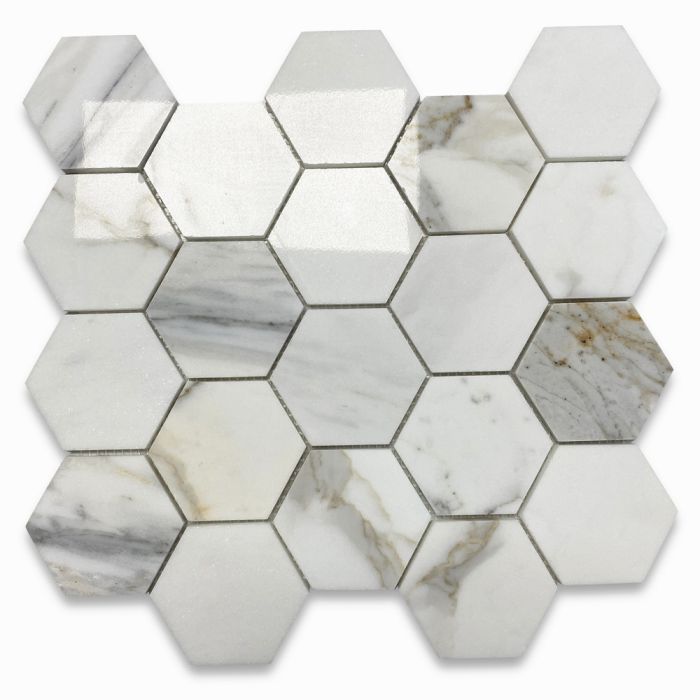 Calacatta Gold Marble 3 inch Hexagon Mosaic Tile Polished