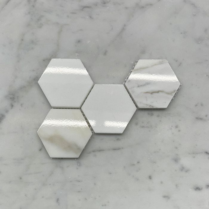 (Sample) Calacatta Gold Marble 3 inch Hexagon Mosaic Tile Polished