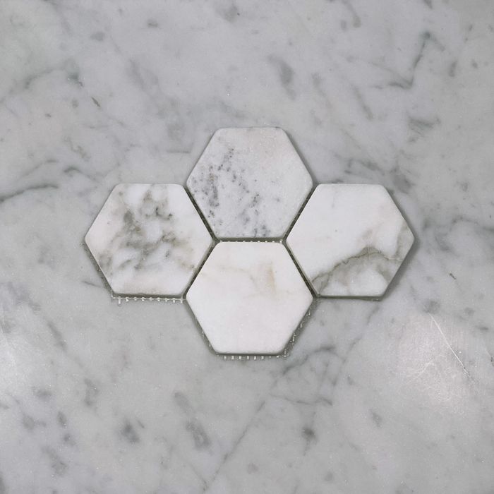 (Sample) Calacatta Gold Marble 3 inch Hexagon Mosaic Tile Tumbled