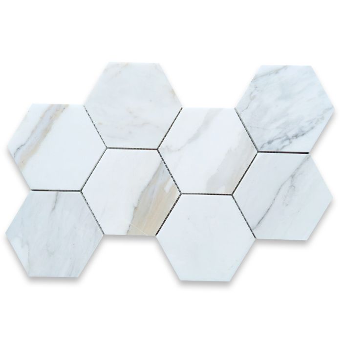 Calacatta Gold Marble 5 inch Hexagon Mosaic Tile Polished