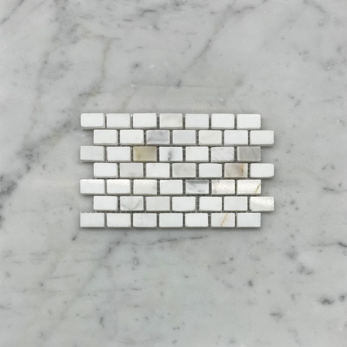 (Sample) Calacatta Gold Marble 5/8x3/4 Mini Brick Mosaic Tile Polished