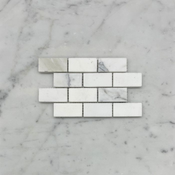 (Sample) Calacatta Gold Marble 1x2 Medium Brick Mosaic Tile Honed