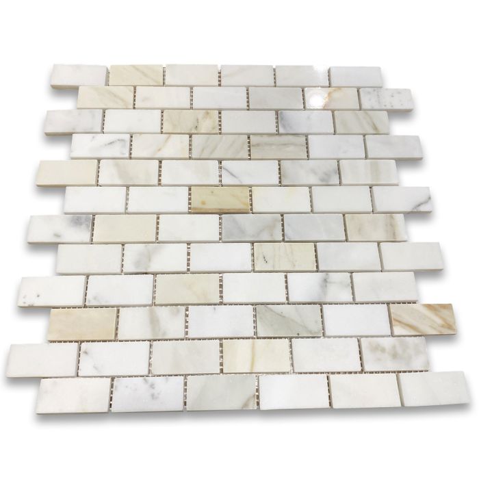 Calacatta Gold Marble 1x2 Medium Brick Mosaic Tile Polished