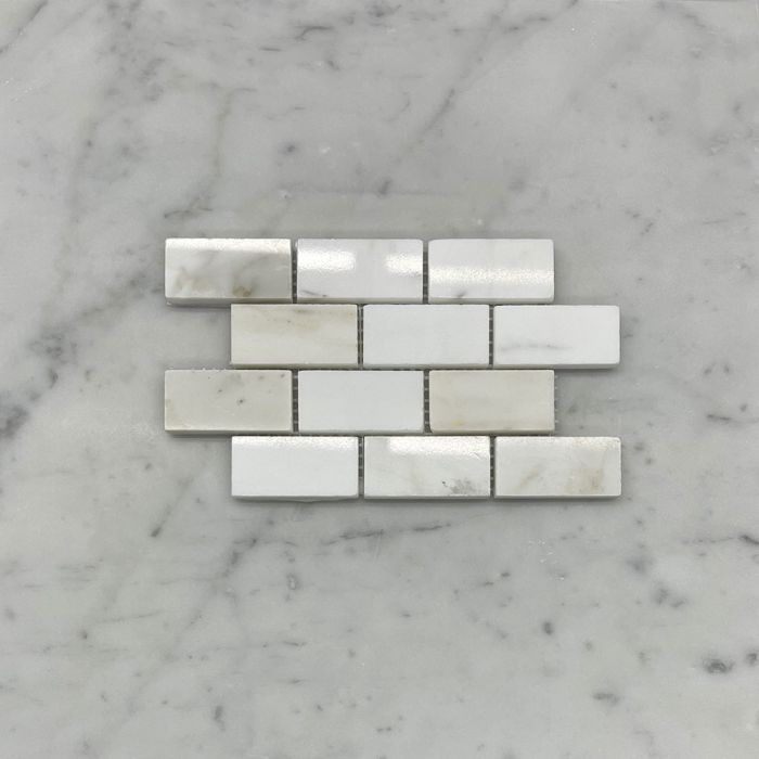 (Sample) Calacatta Gold Marble 1x2 Medium Brick Mosaic Tile Polished