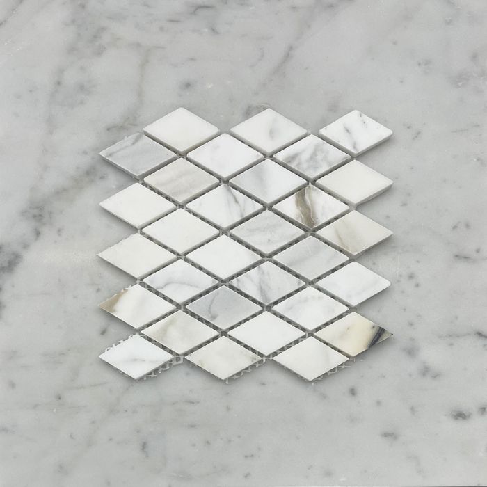 (Sample) Calacatta Gold Marble 1x1-7/8 Rhomboid Diamond Mosaic Tile Honed