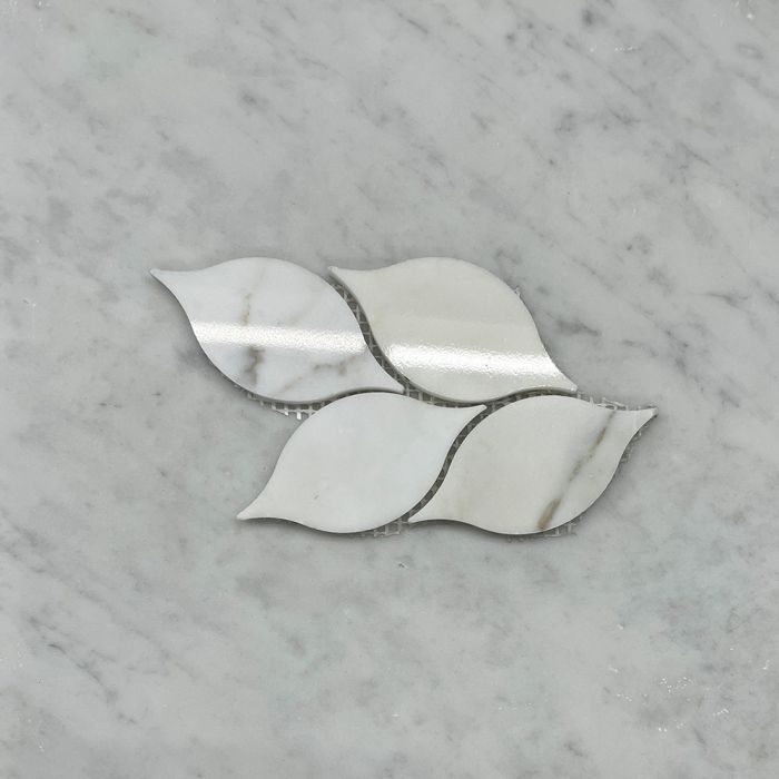 (Sample) Calacatta Gold Marble Leaf Shape Medi Mosaic Tile Polished