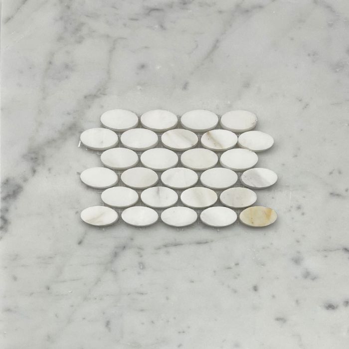 (Sample) Calacatta Gold Marble 1-1/4x5/8 Oval Ellipse Mosaic Tile Honed