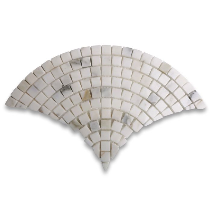 Calacatta Gold Marble Fish Scale Scallop Fan Pattern Mini Mosaic Tile Polished