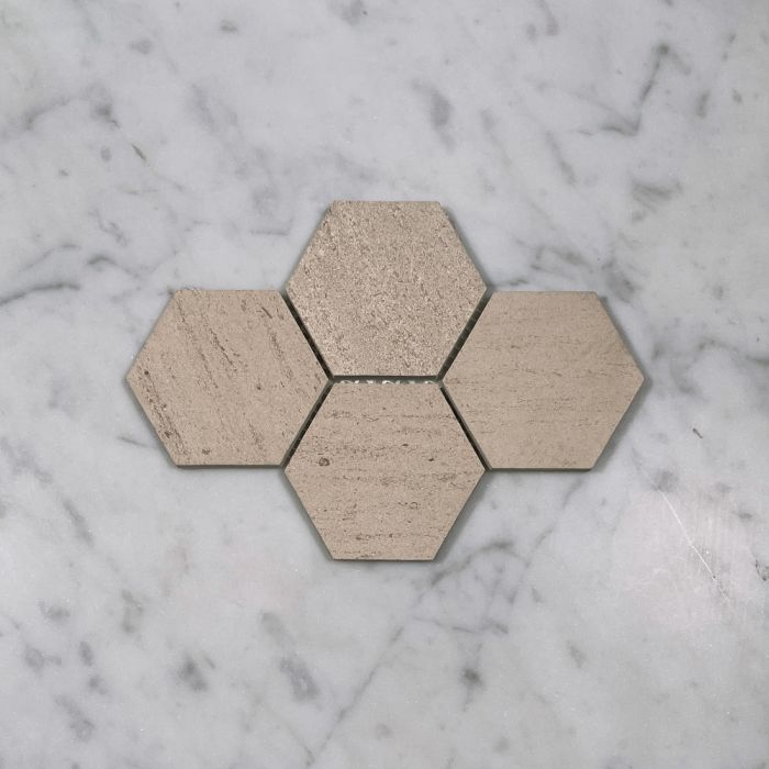 (Sample) Moleanos Beige Golden Beach Limestone 3 inch Hexagon Mosaic Tile Honed