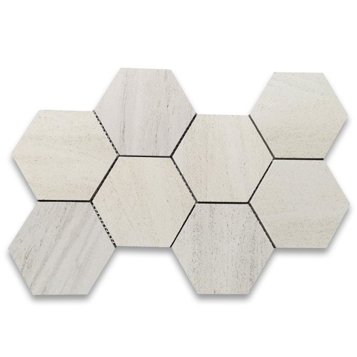Moleanos Beige Golden Beach Limestone 5 inch Hexagon Mosaic Tile Honed