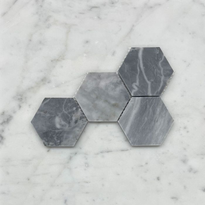 (Sample) Bardiglio Gray Marble 3 inch Hexagon Mosaic Tile Honed