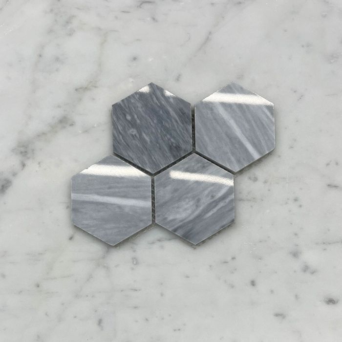 (Sample) Bardiglio Gray Marble 3 inch Hexagon Mosaic Tile Polished