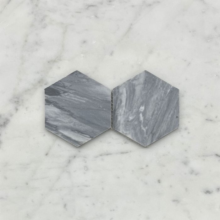 (Sample) Bardiglio Gray Marble 4 inch Hexagon Mosaic Tile Honed