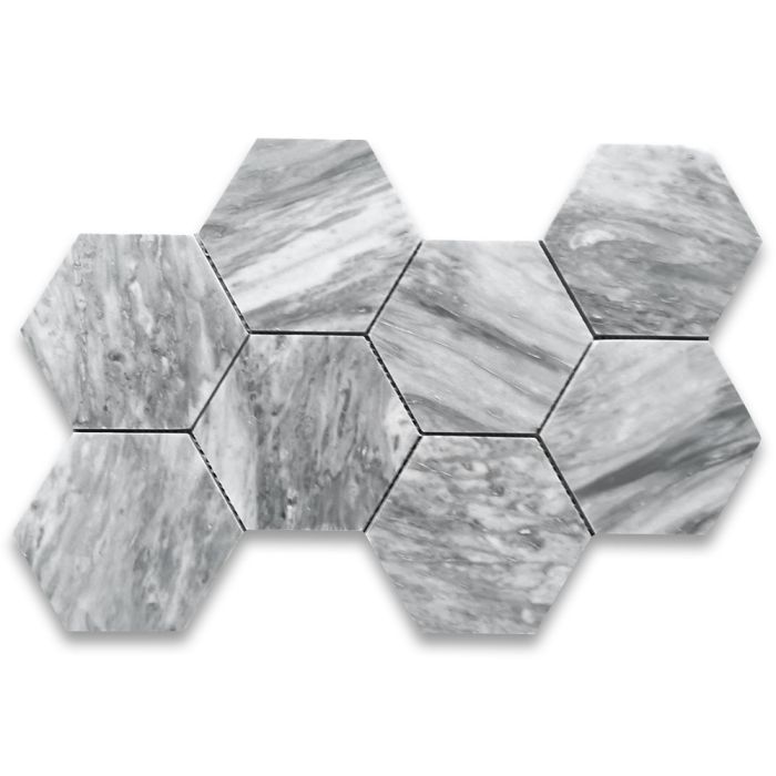 Bardiglio Gray Marble 5 inch Hexagon Mosaic Tile Honed