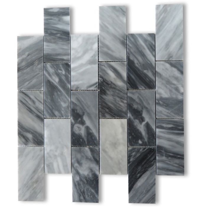 Bardiglio Gray Italian Dark Grey Marble 2x4 Grand Brick Subway Mosaic