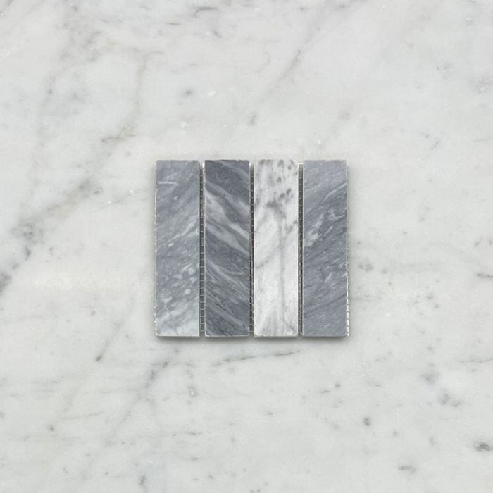 (Sample) Bardiglio Gray Marble 1x4 Stacked Rectangular Mosaic Tile Honed