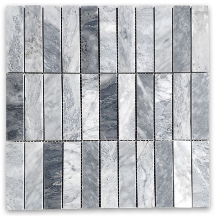 Bardiglio Gray Marble 1x4 Stacked Rectangular Mosaic Tile Polished