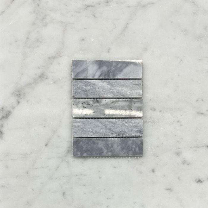 (Sample) Bardiglio Gray Marble 1x4 Stacked Rectangular Mosaic Tile Polished