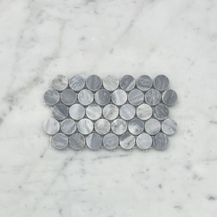 (Sample) Bardiglio Gray Marble 3/4 inch Penny Round Mosaic Tile Honed