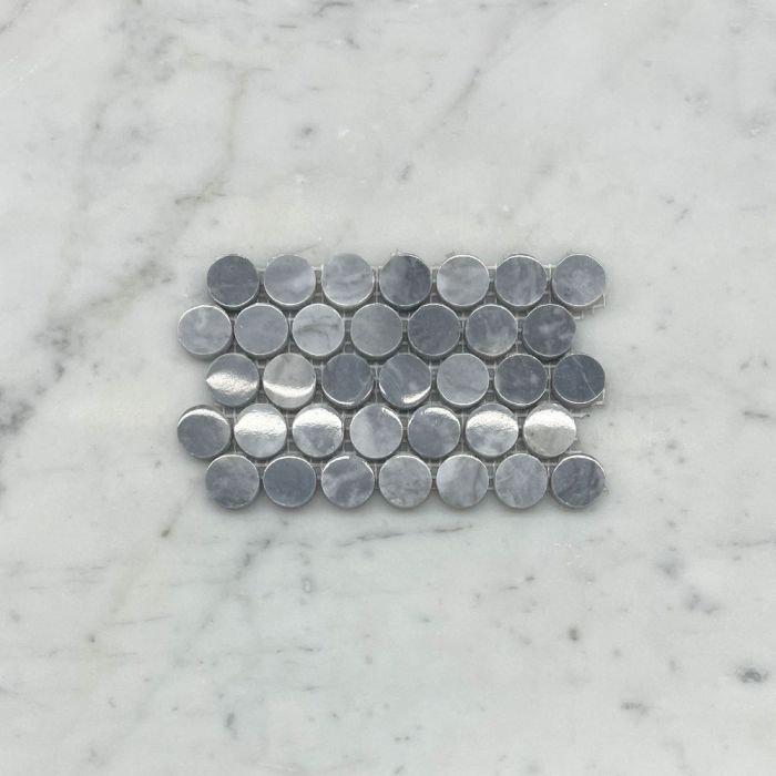 (Sample) Bardiglio Gray Marble 3/4 inch Penny Round Mosaic Tile Polished