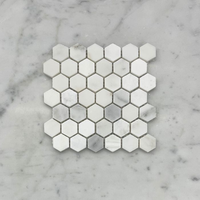 (Sample) Statuary White Marble 1 inch Hexagon Mosaic Tile Honed