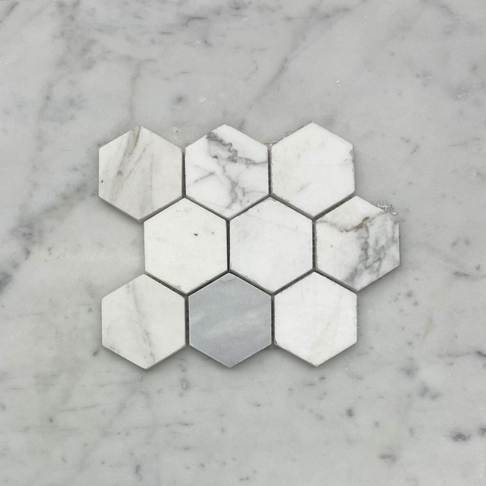 (Sample) Statuary White Marble 2 inch Hexagon Mosaic Tile Honed