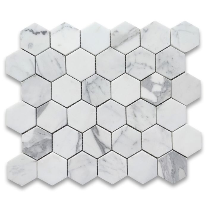 Statuary White Marble 2 inch Hexagon Mosaic Tile Polished