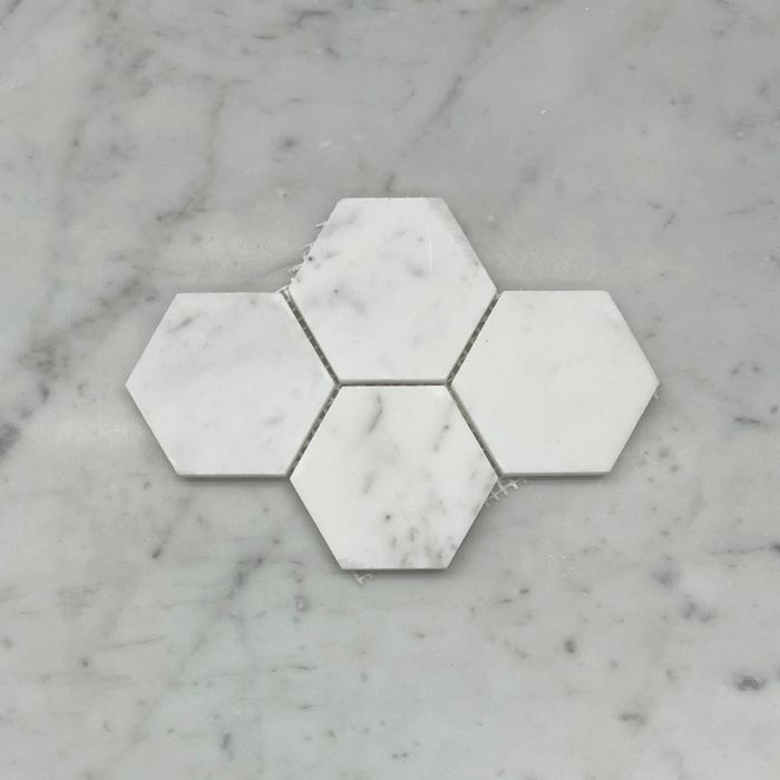 (Sample) Statuary White Marble 3 inch Hexagon Mosaic Tile Honed