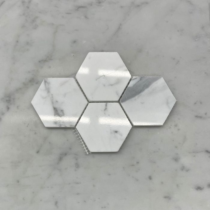 (Sample) Statuary White Marble 3 inch Hexagon Mosaic Tile Polished
