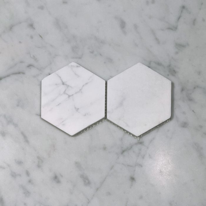 (Sample) Statuary White Marble 4 inch Hexagon Mosaic Tile Honed