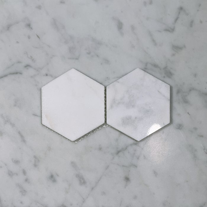 (Sample) Statuary White Marble 4 inch Hexagon Mosaic Tile Polished