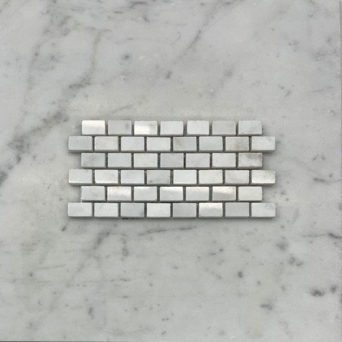 (Sample) Statuary White Marble 5/8x3/4 Mini Brick Mosaic Tile Polished