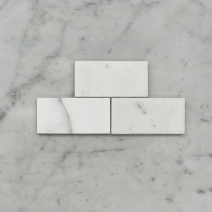 (Sample) Statuary White Marble 2x4 Grand Brick Subway Mosaic Tile Honed