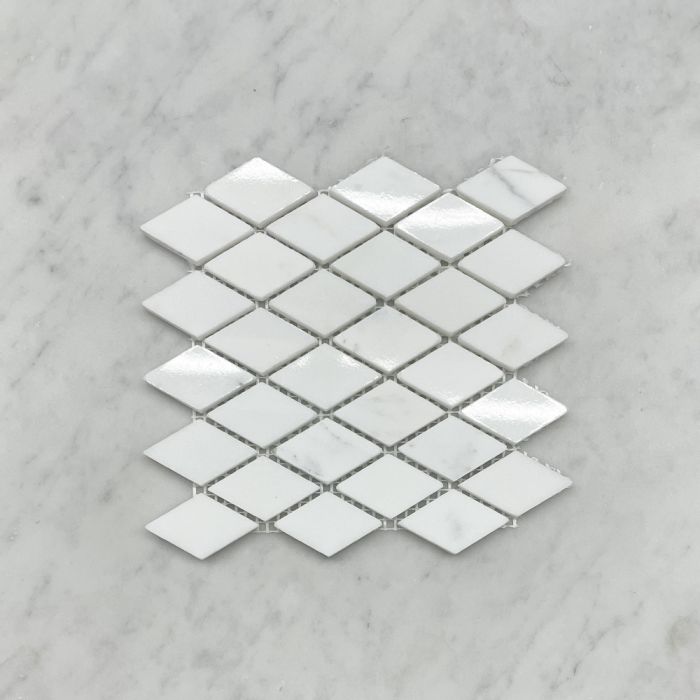 (Sample) Statuary White Marble 1x1-7/8 Rhomboid Diamond Mosaic Tile Polished