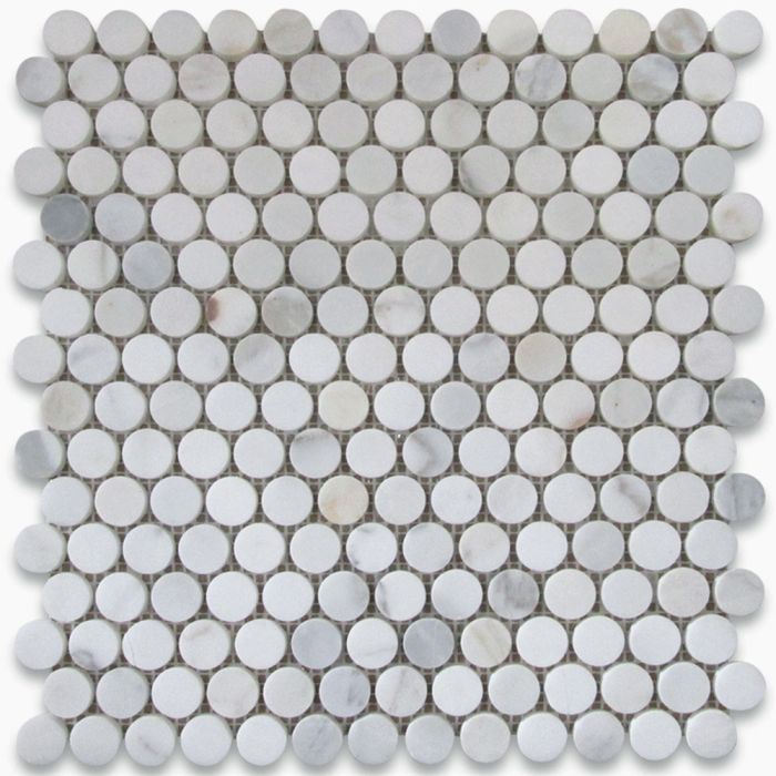 Statuary White Marble 3/4 inch Penny Round Mosaic Tile Honed
