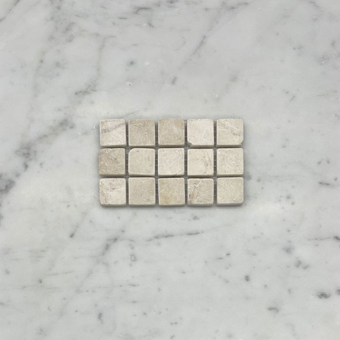 (Sample) Crema Marfil Marble 1x1 Square Mosaic Tile Tumbled